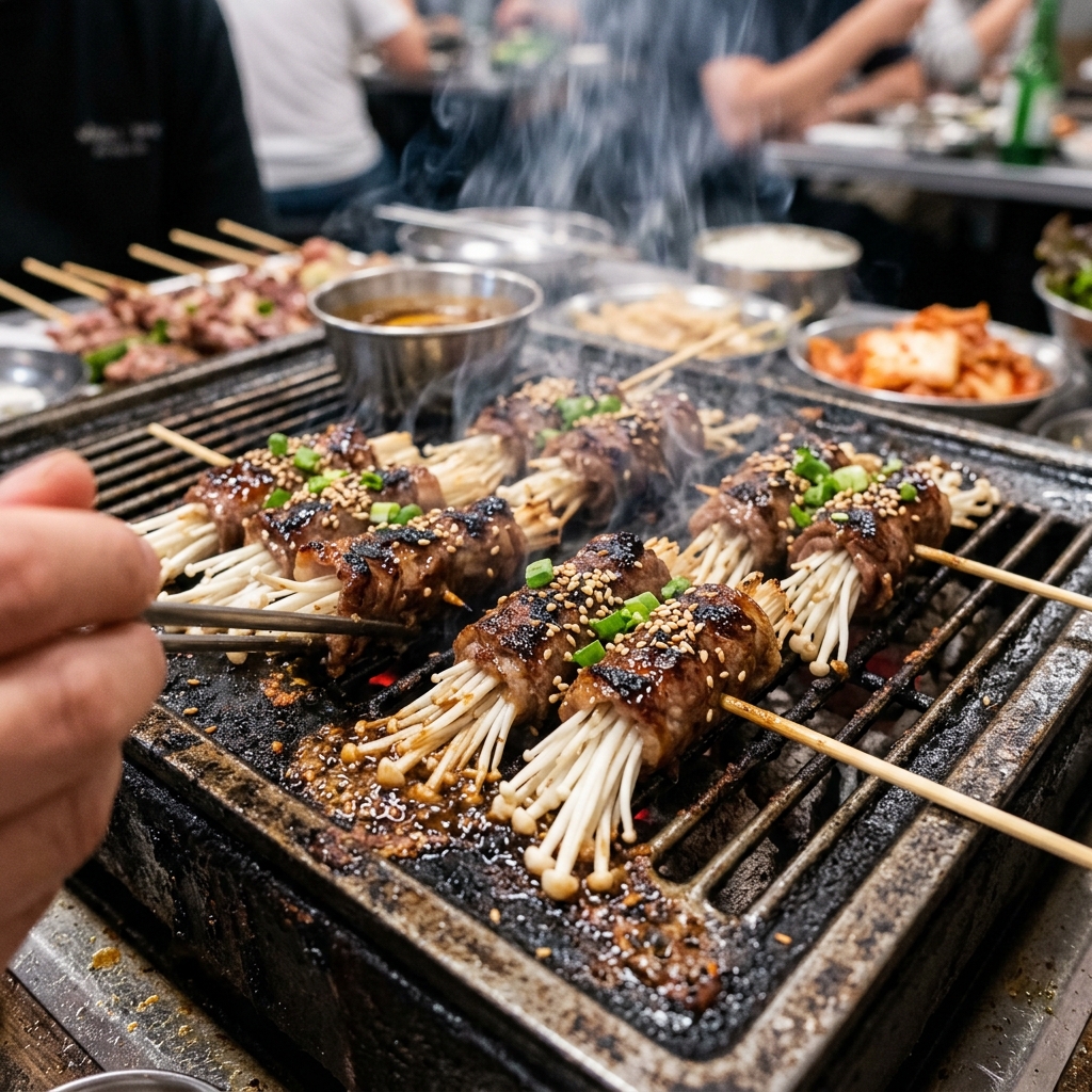 Ba chỉ bò cuộn nấm kim châm